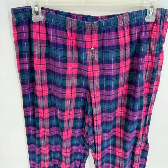 Victoria’s Secret Pajama Set Size L Pink Plaid 2 Piece Women’s Button Up Flannel - Picture 3 of 8